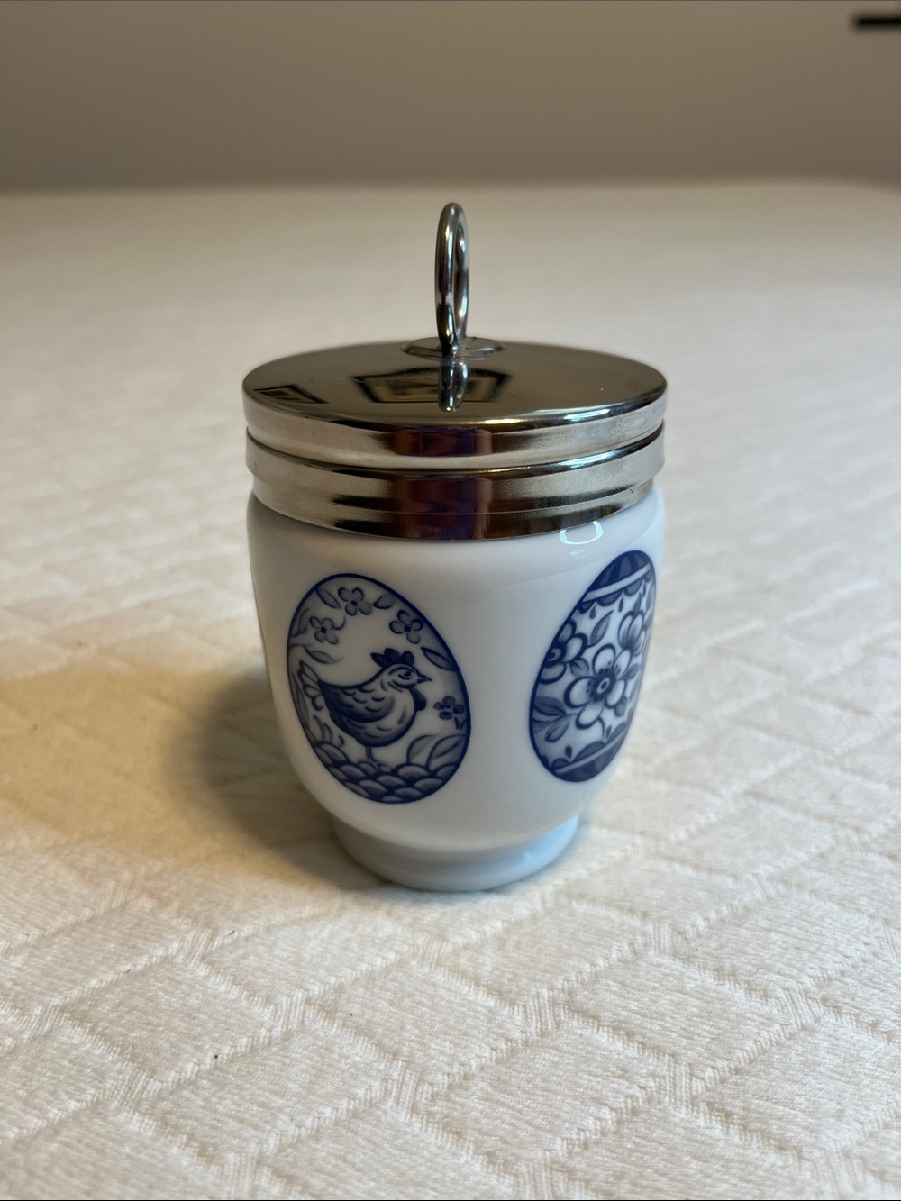 Royal Worcester egg coddler Blue and White Porcelain Trinket Jar with Silver Lid - Picture 2 of 6